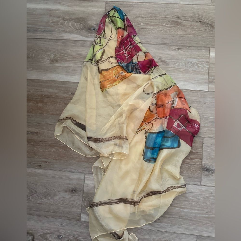 Vintage Large Silk Watercolor Purse Print Scarf